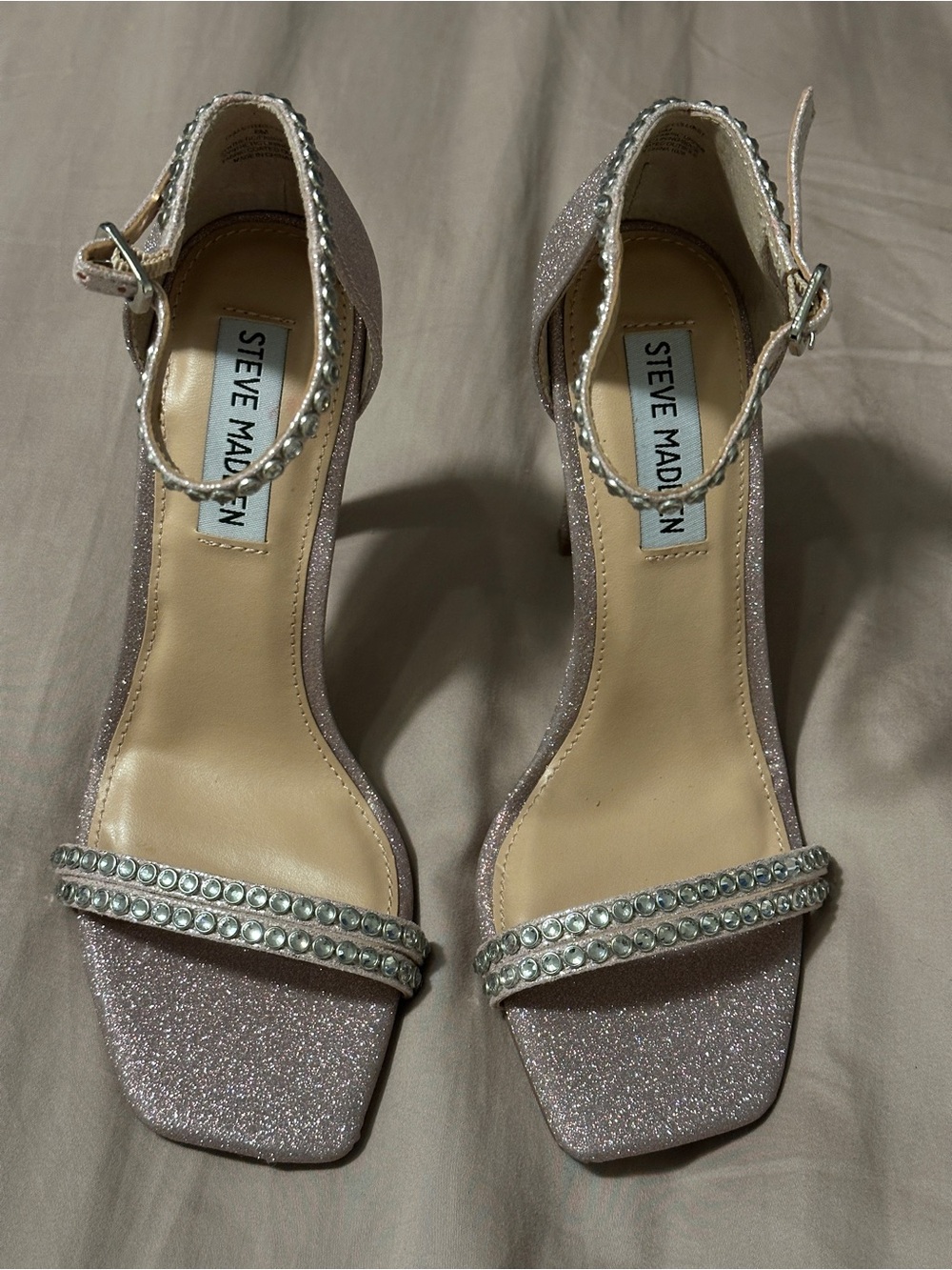 Steve Madden Glitter Ankle-Strap Heels in Rose Gold